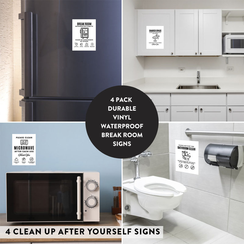 Koyal Wholesale 4 Pack 4X5 Bathroom & Kitchen Rules Sign, Break